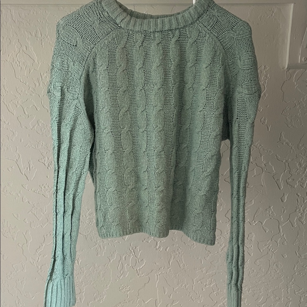 Mint Green Cable Knit Crop Sweater